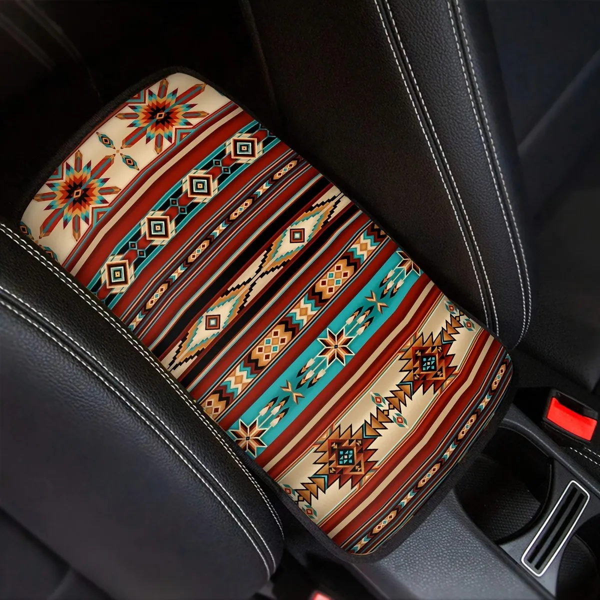 1pc Southwestern Pattern Car Armrest Box Cover Pad, Car Center Armrest Box Cushion, Universal Fit For Vehicle, SUV, Truck