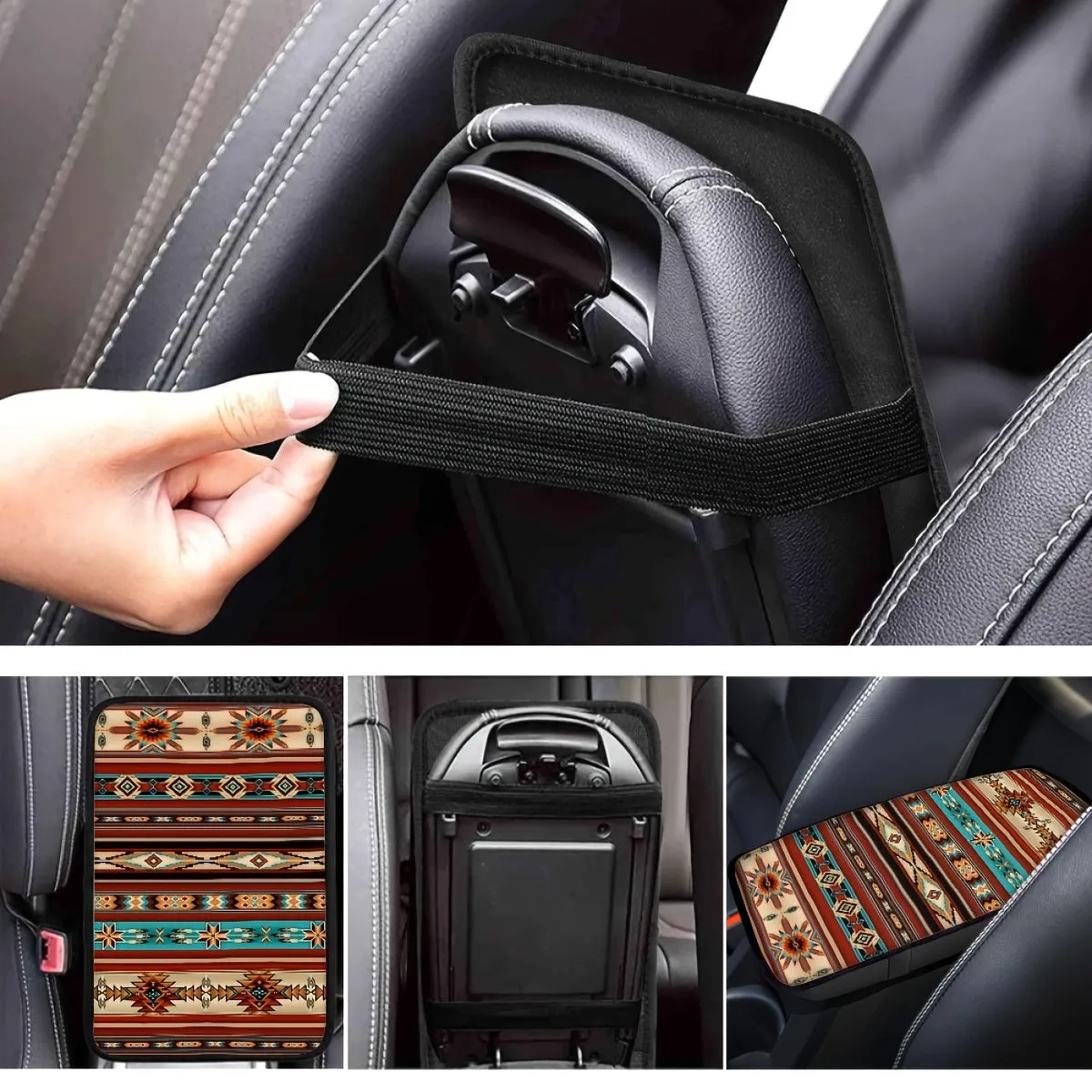 1pc Southwestern Pattern Car Armrest Box Cover Pad, Car Center Armrest Box Cushion, Universal Fit For Vehicle, SUV, Truck