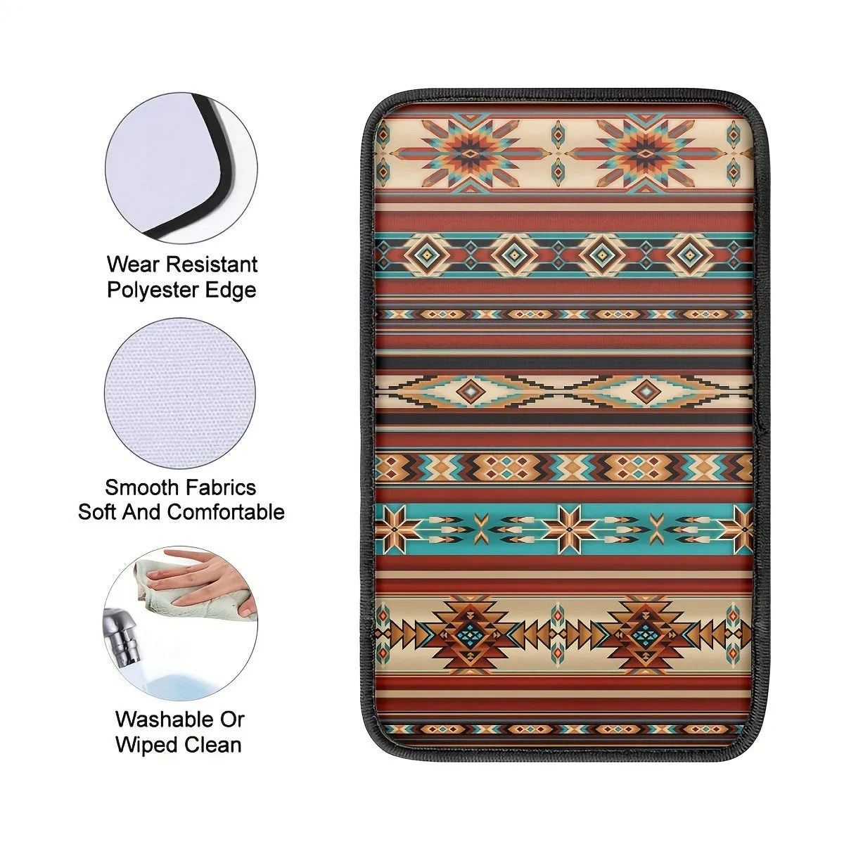 1pc Southwestern Pattern Car Armrest Box Cover Pad, Car Center Armrest Box Cushion, Universal Fit For Vehicle, SUV, Truck