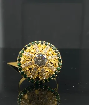 22K Solid Gold Emerald Floral Ring With Stones R5449