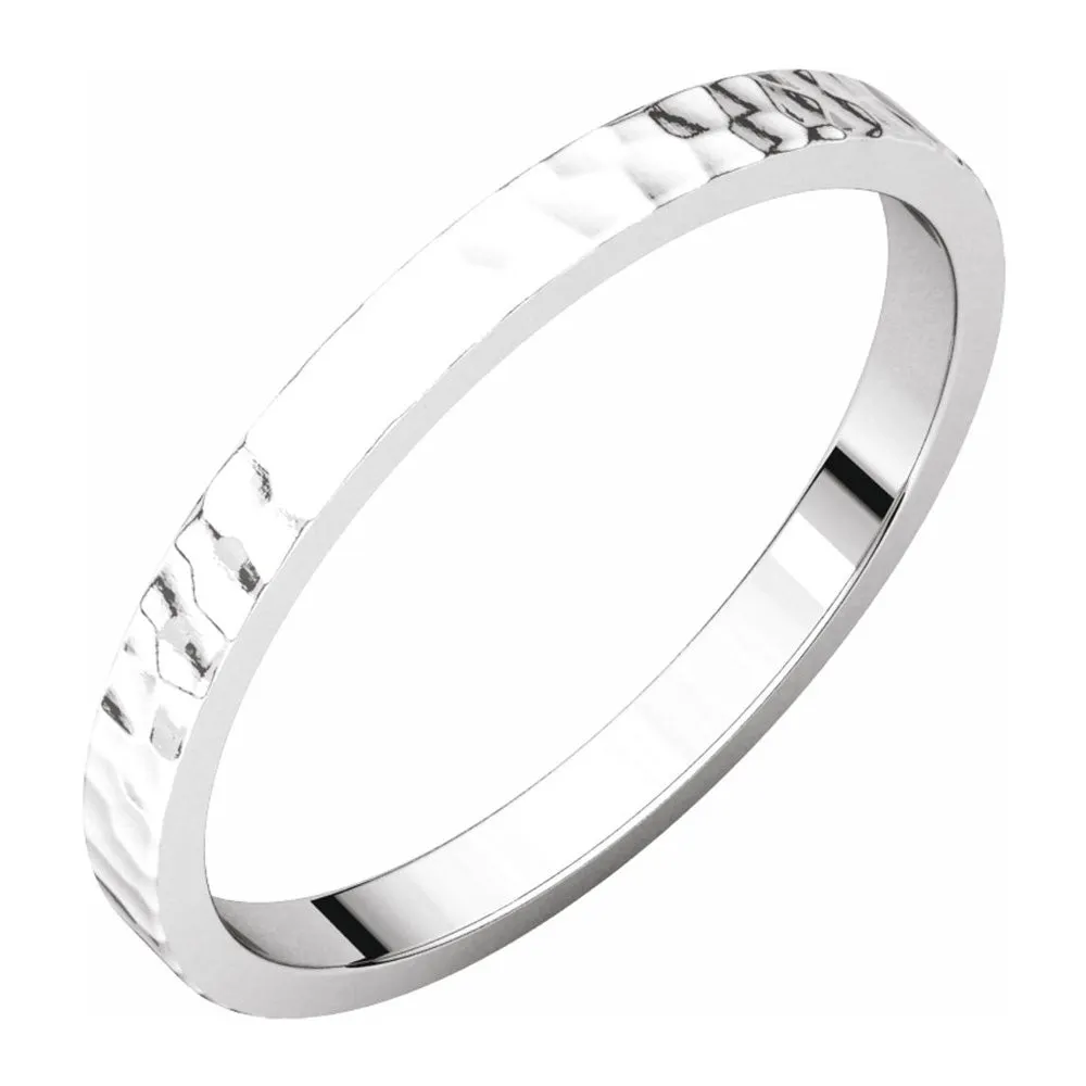 2mm 14K White Gold Hammered Flat Standard Fit Band