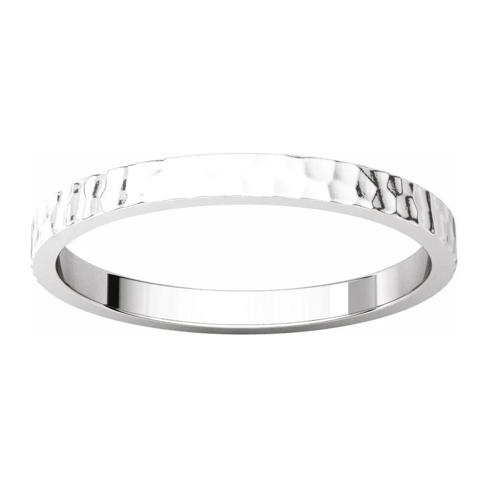 2mm 14K White Gold Hammered Flat Standard Fit Band