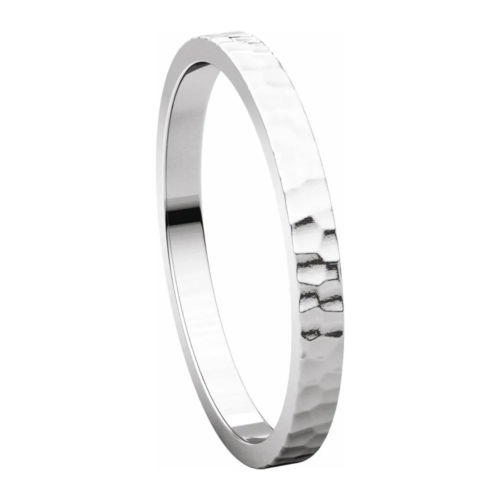 2mm 14K White Gold Hammered Flat Standard Fit Band