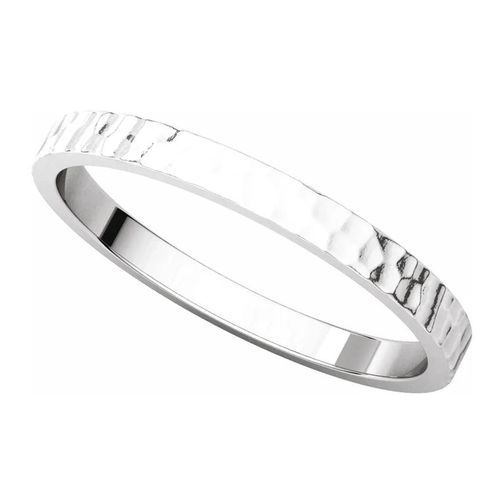 2mm 14K White Gold Hammered Flat Standard Fit Band