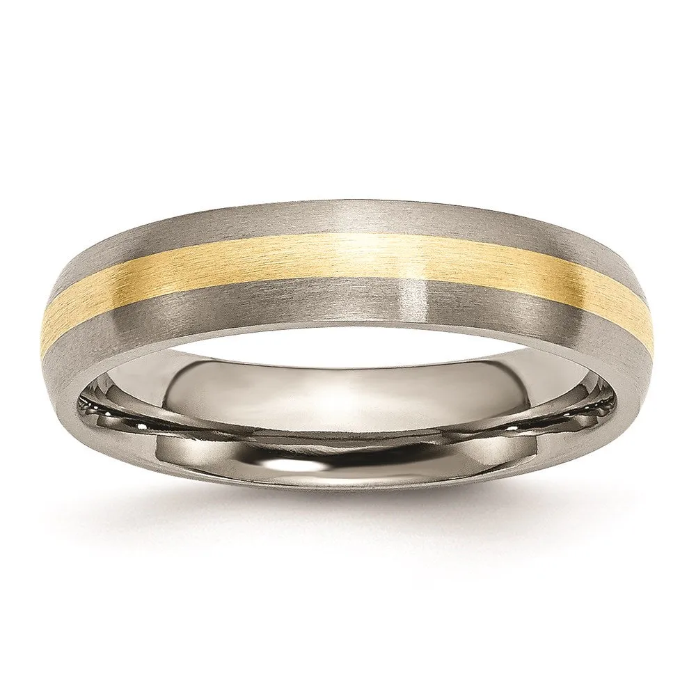 5mm Titanium & 14k Gold Inlay Brushed Domed Standard Fit Band