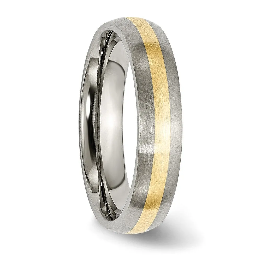 5mm Titanium & 14k Gold Inlay Brushed Domed Standard Fit Band