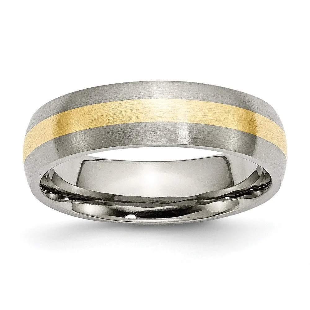 6mm Titanium & 14k Gold Inlay Brushed Domed Standard Fit Band