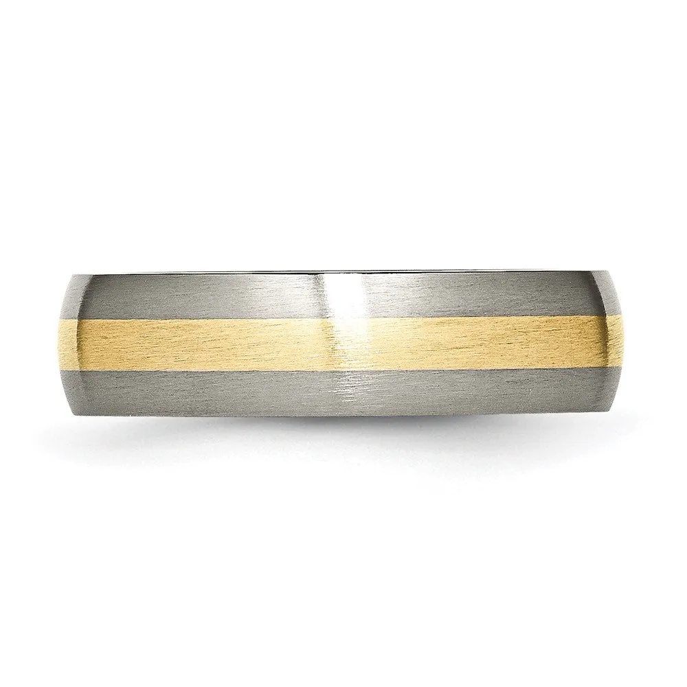 6mm Titanium & 14k Gold Inlay Brushed Domed Standard Fit Band