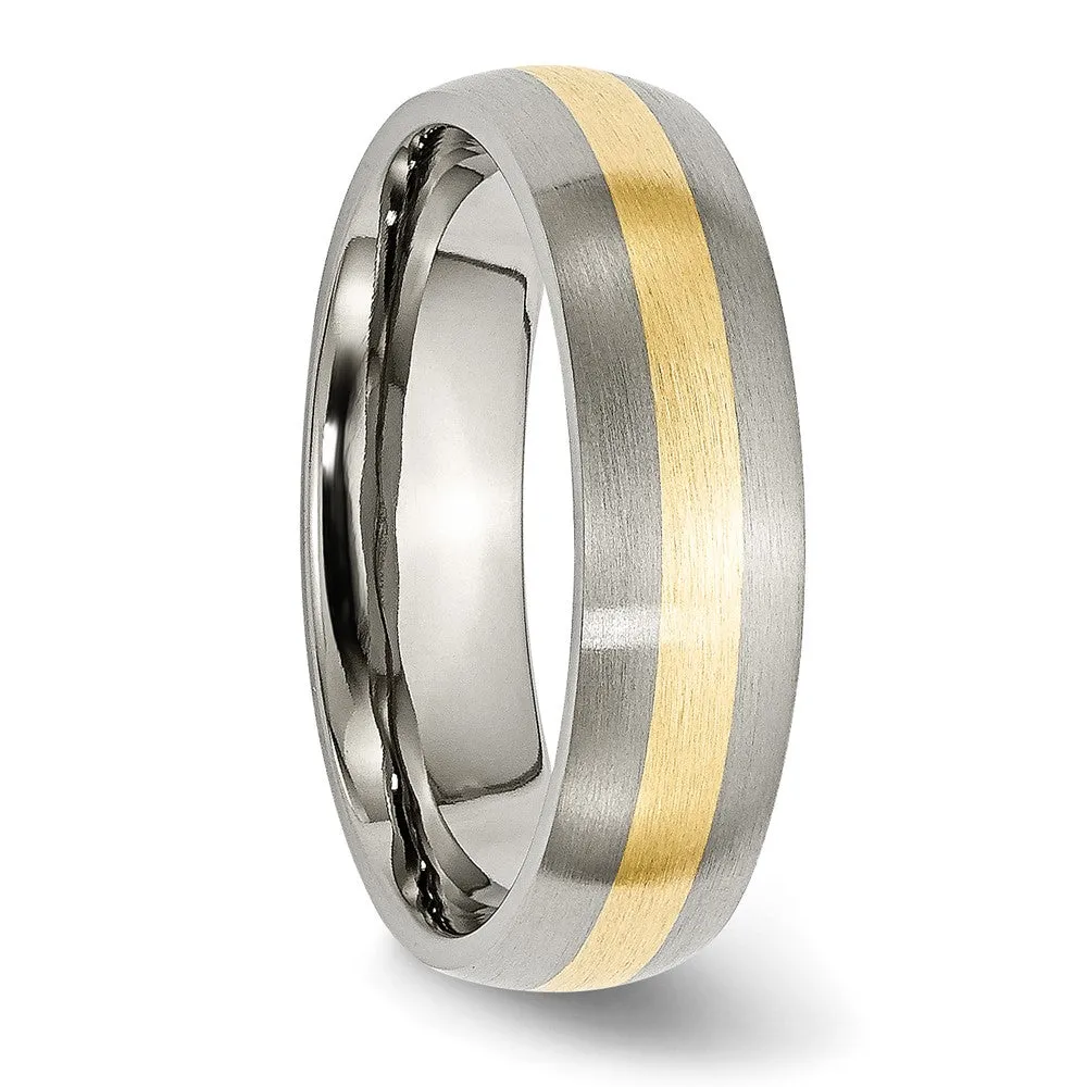 6mm Titanium & 14k Gold Inlay Brushed Domed Standard Fit Band