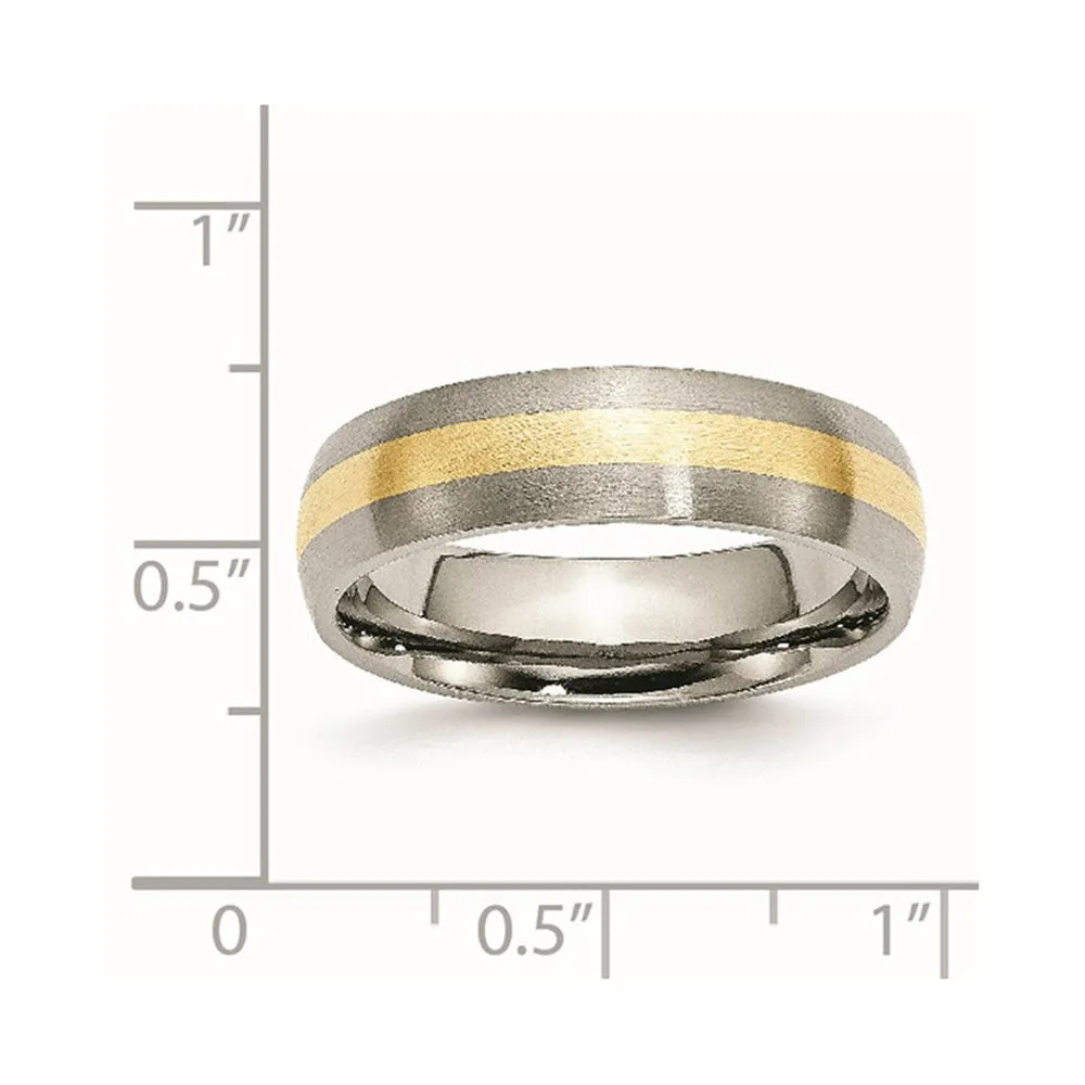 6mm Titanium & 14k Gold Inlay Brushed Domed Standard Fit Band