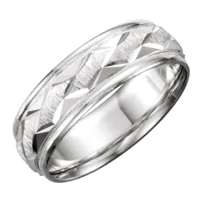 7mm 14K White Gold Carved Design Comfort Fit Band