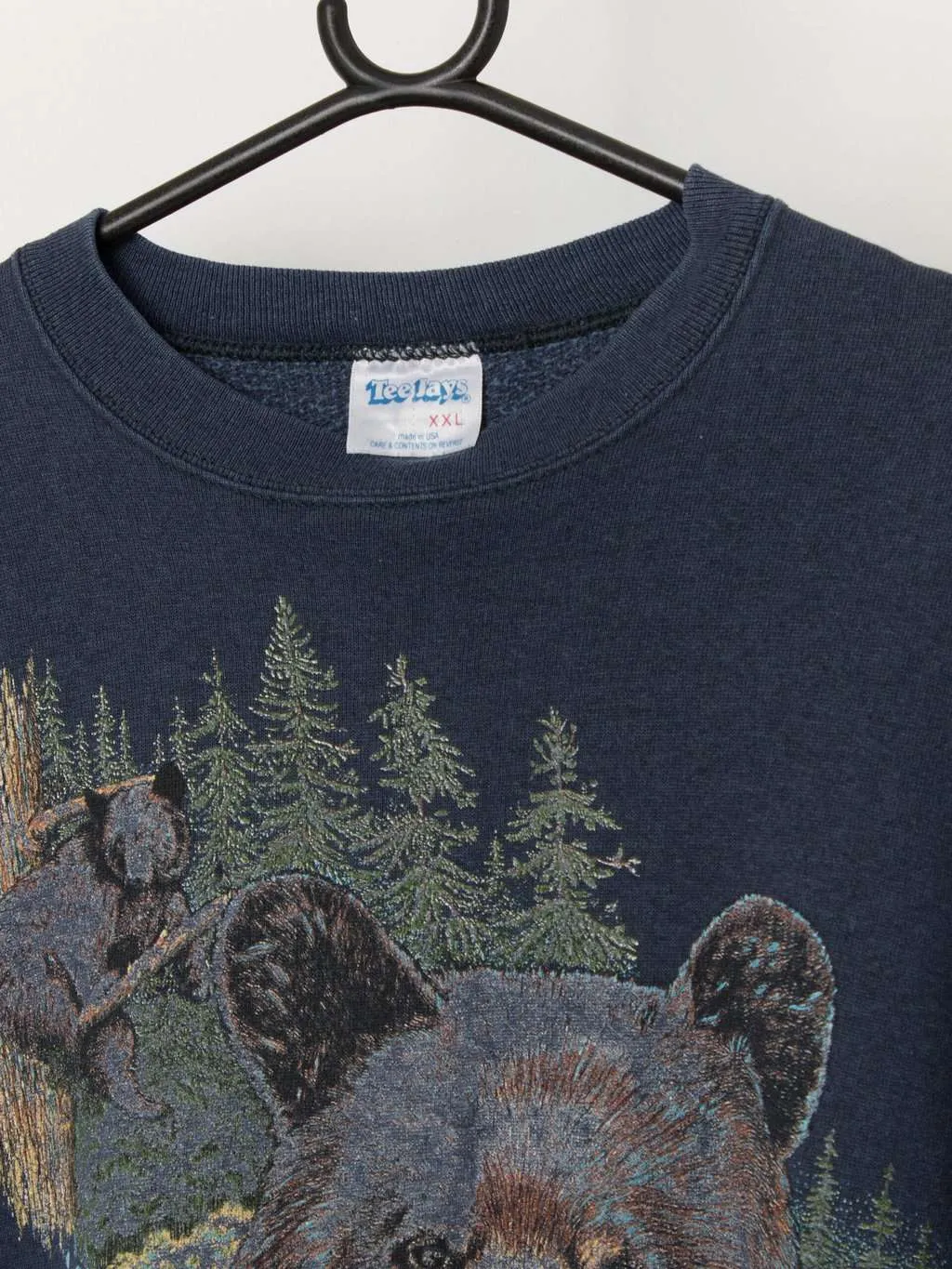 80s vintage Tee Jays Canadian bear graphic sweatshirt in blue – XL