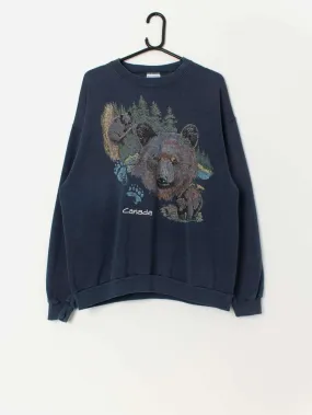 80s vintage Tee Jays Canadian bear graphic sweatshirt in blue – XL