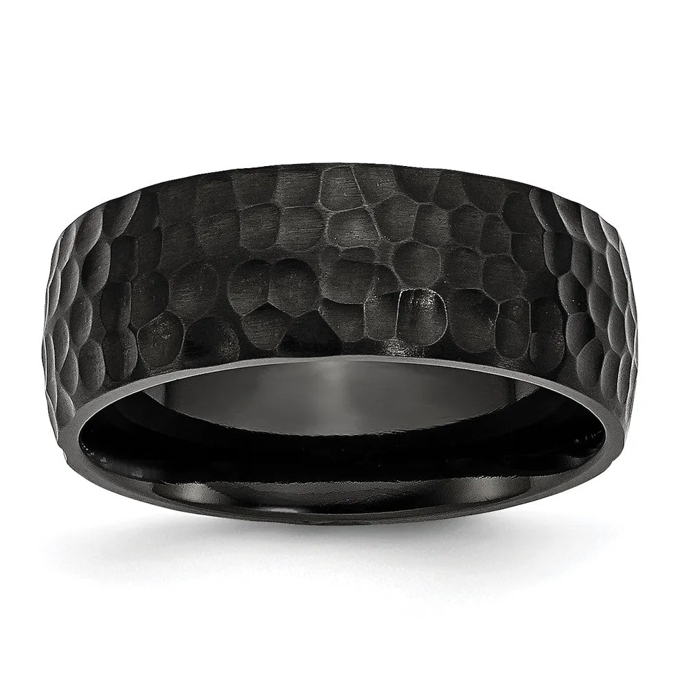 8mm Black Plated Titanium Brushed & Hammered Standard Fit Band