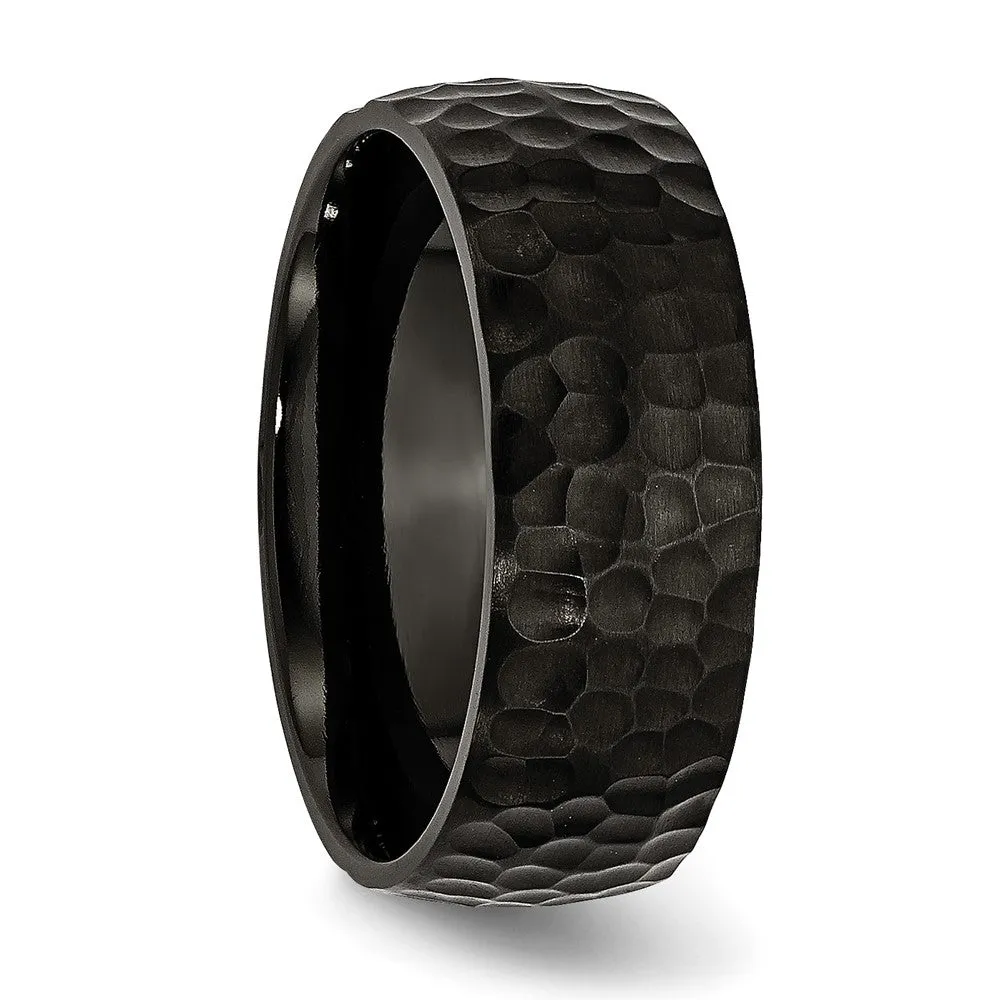 8mm Black Plated Titanium Brushed & Hammered Standard Fit Band