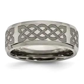 8mm Titanium Celtic Laser Etched Design Beveled Standard Fit Band