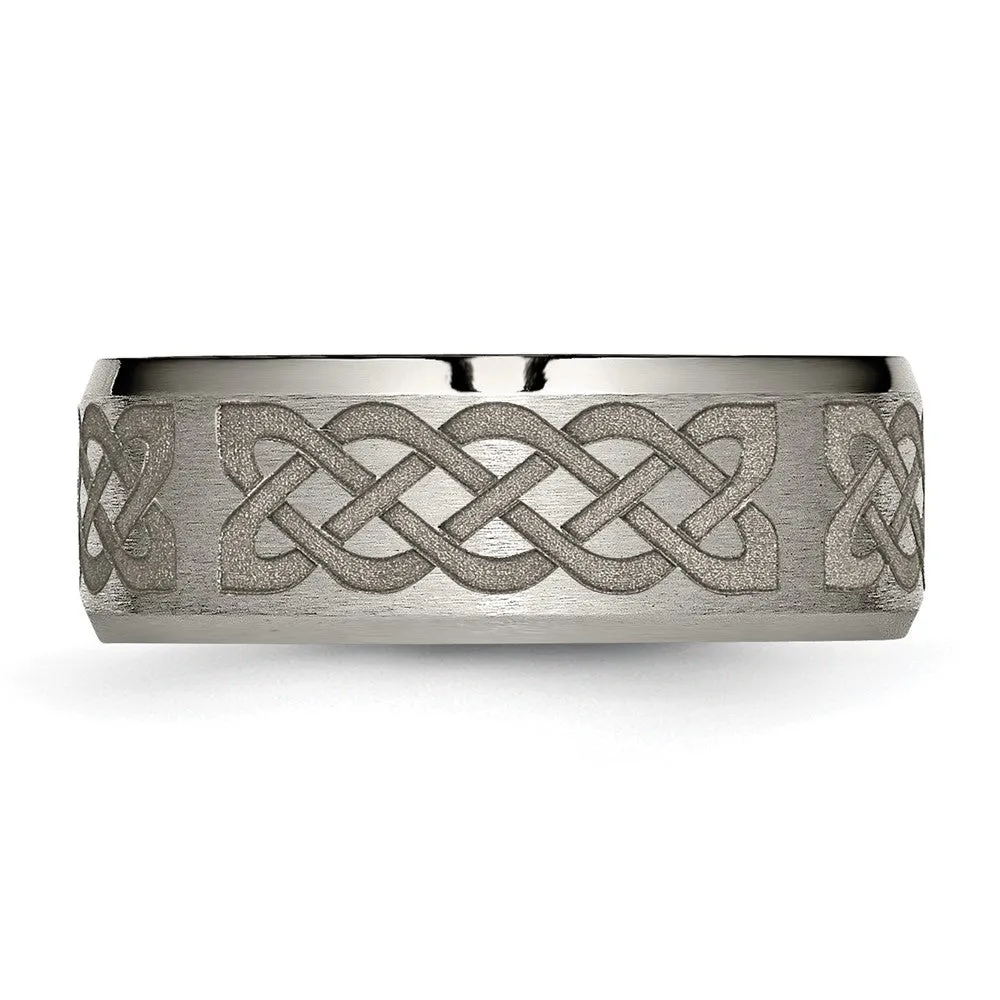 8mm Titanium Celtic Laser Etched Design Beveled Standard Fit Band