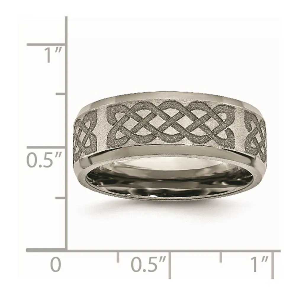 8mm Titanium Celtic Laser Etched Design Beveled Standard Fit Band