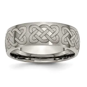 8mm Titanium Etched & Brushed Celtic Design Domed Standard Fit Band