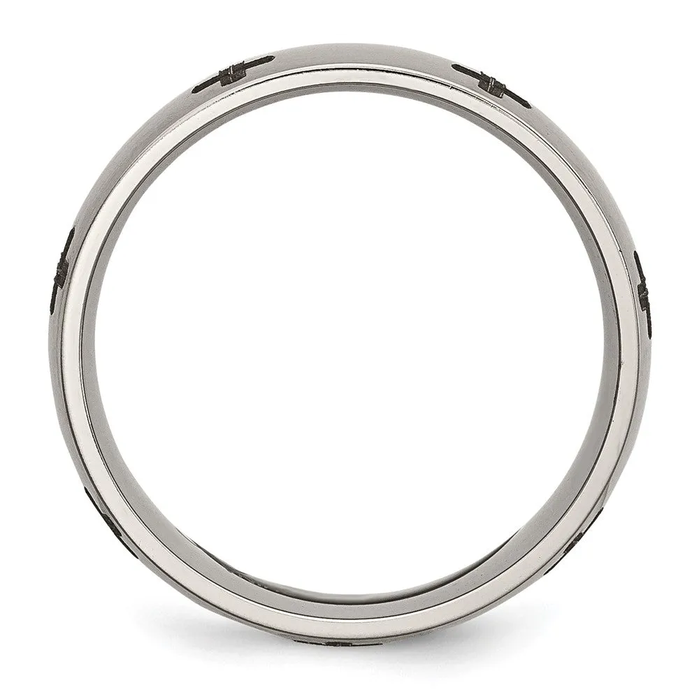 8mm Titanium Etched & Brushed Cross Domed Standard Fit Band