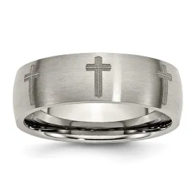 8mm Titanium Etched & Brushed Cross Domed Standard Fit Band