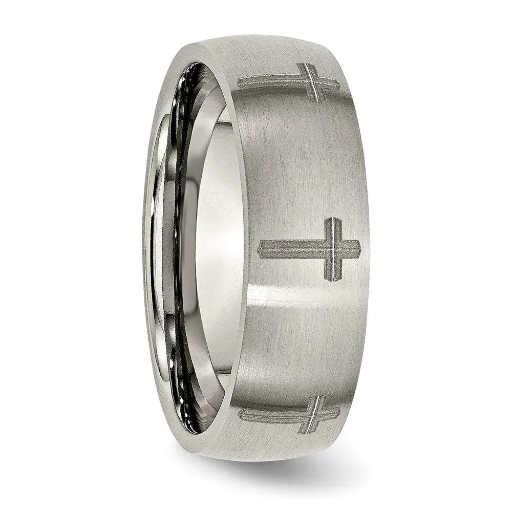 8mm Titanium Etched & Brushed Cross Domed Standard Fit Band