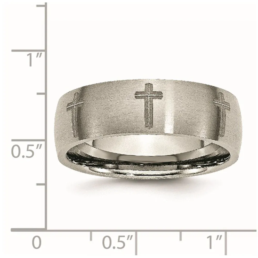 8mm Titanium Etched & Brushed Cross Domed Standard Fit Band