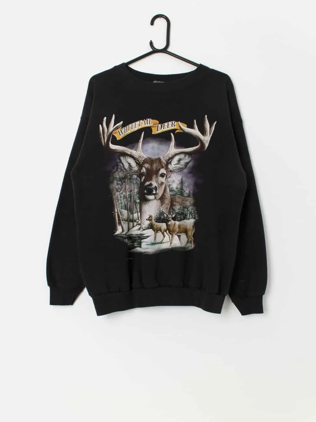 90s vintage deer graphic sweatshirt in black – Large / XL