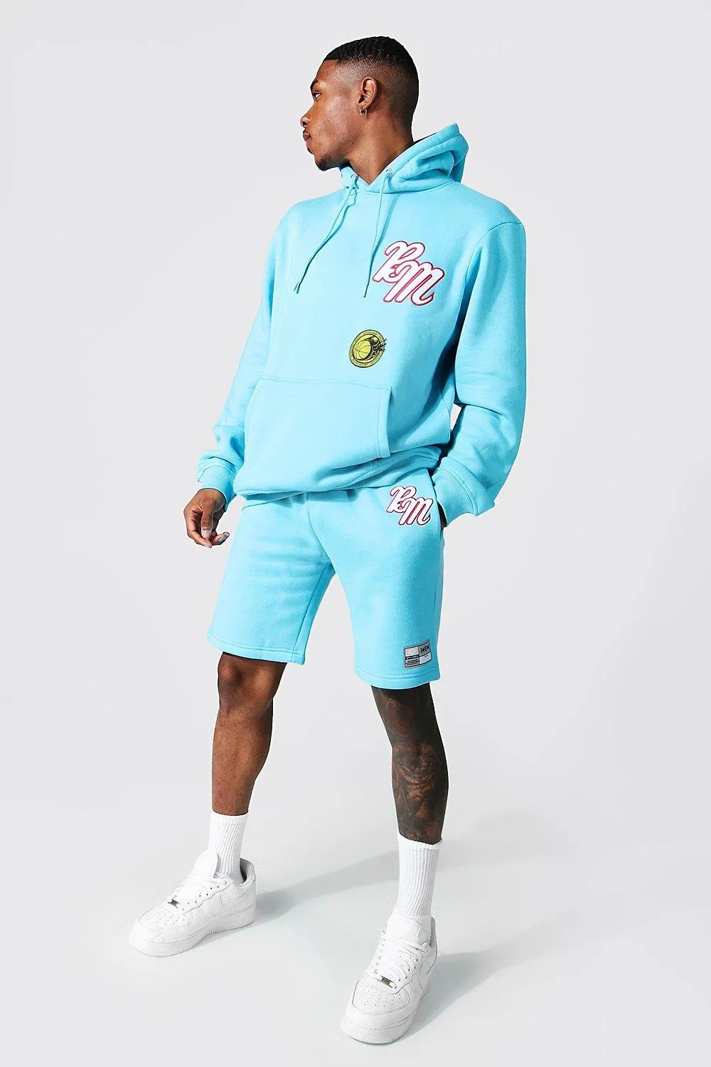 Applique Varsity Short Hooded Tracksuit | boohooMAN UK