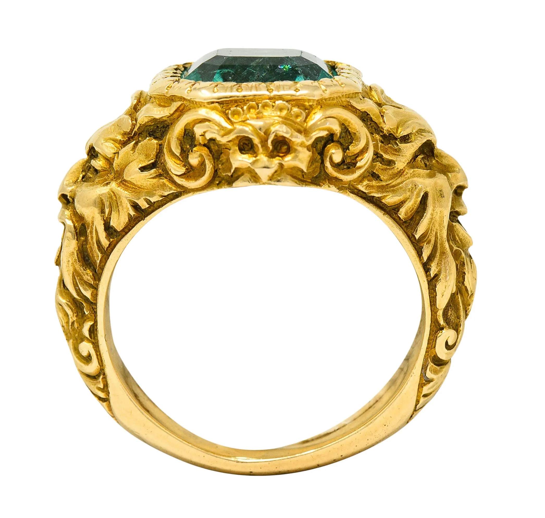 Art Nouveau Emerald 18 Karat Gold Green Man Unisex Men's Signet Ring