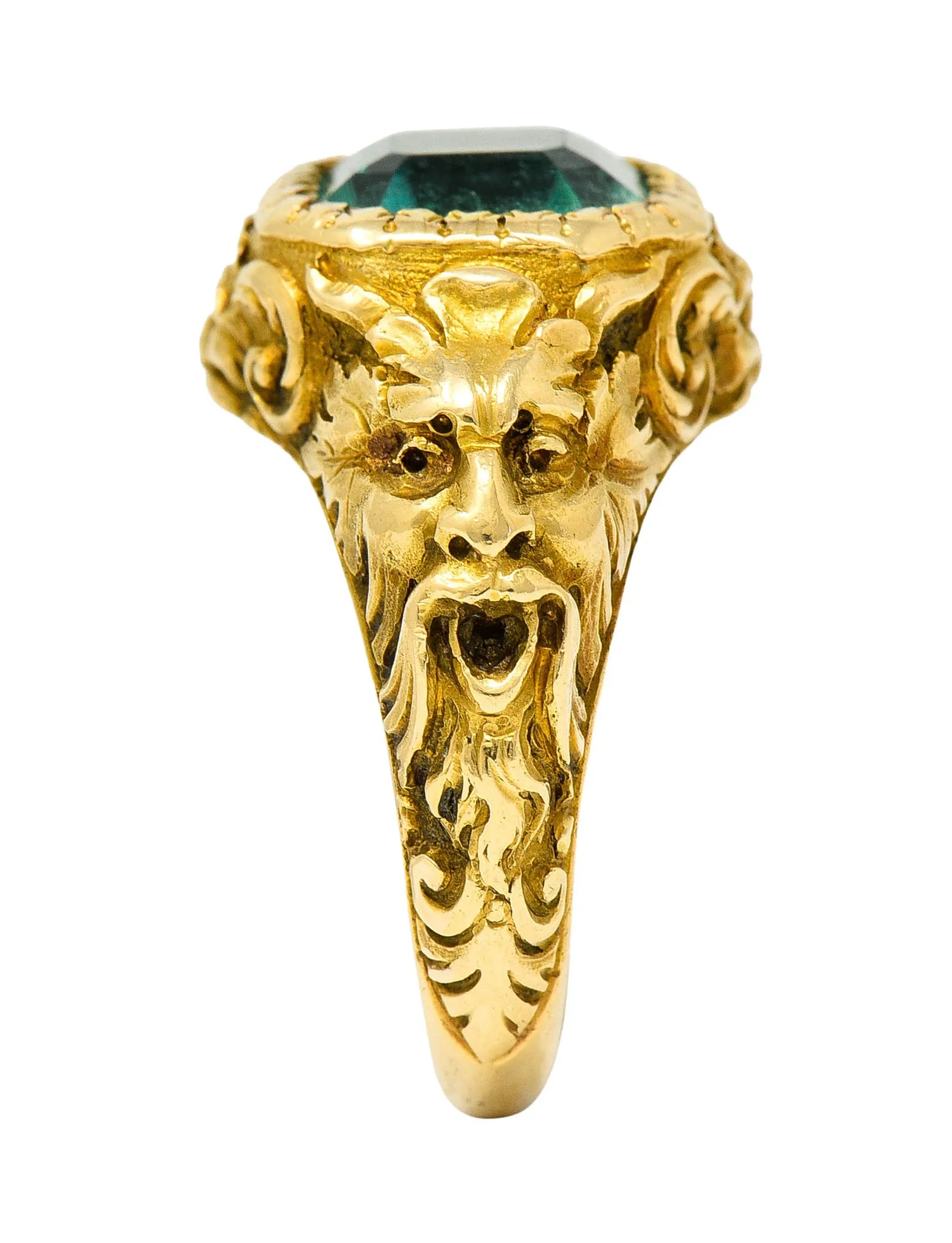 Art Nouveau Emerald 18 Karat Gold Green Man Unisex Men's Signet Ring