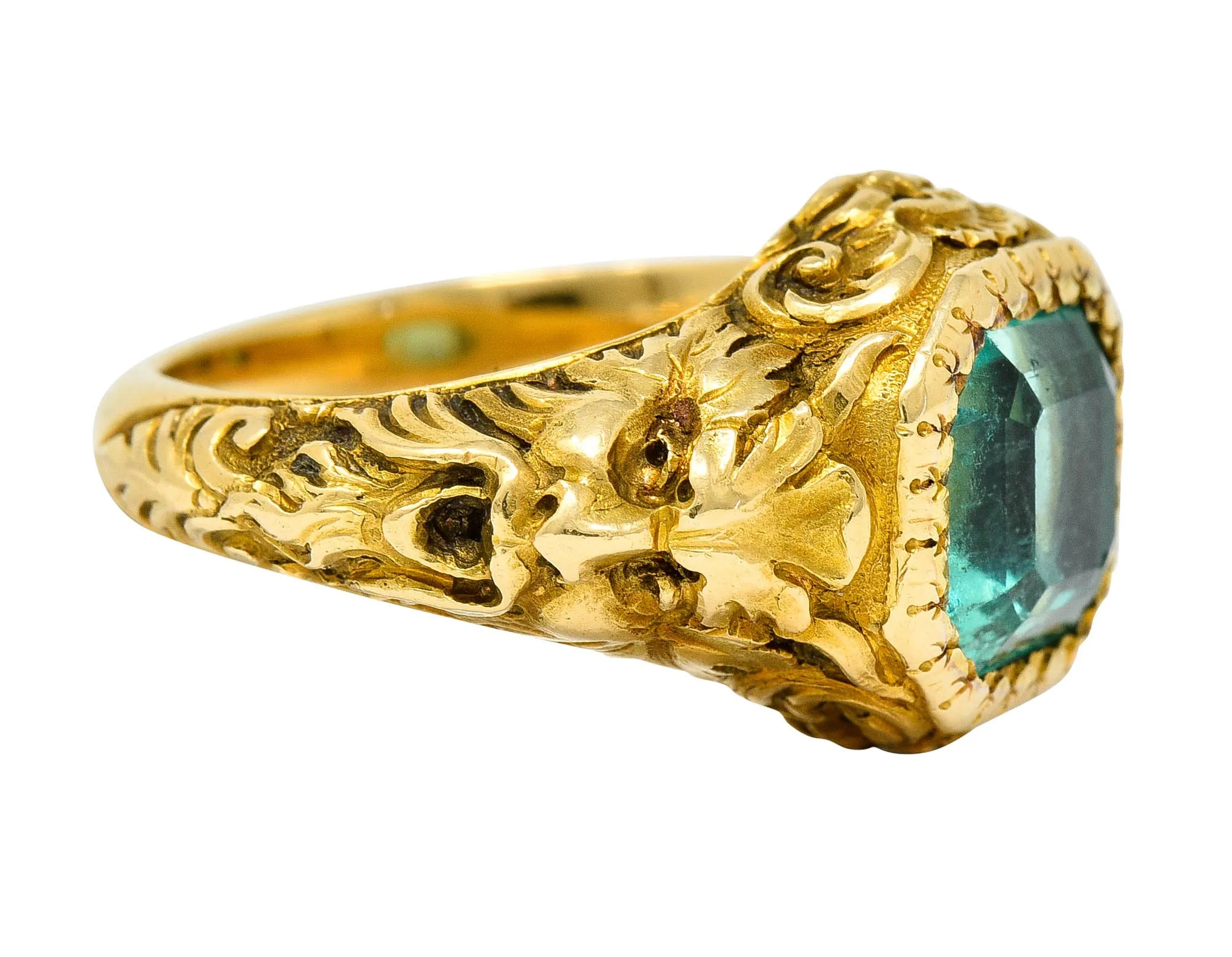 Art Nouveau Emerald 18 Karat Gold Green Man Unisex Men's Signet Ring