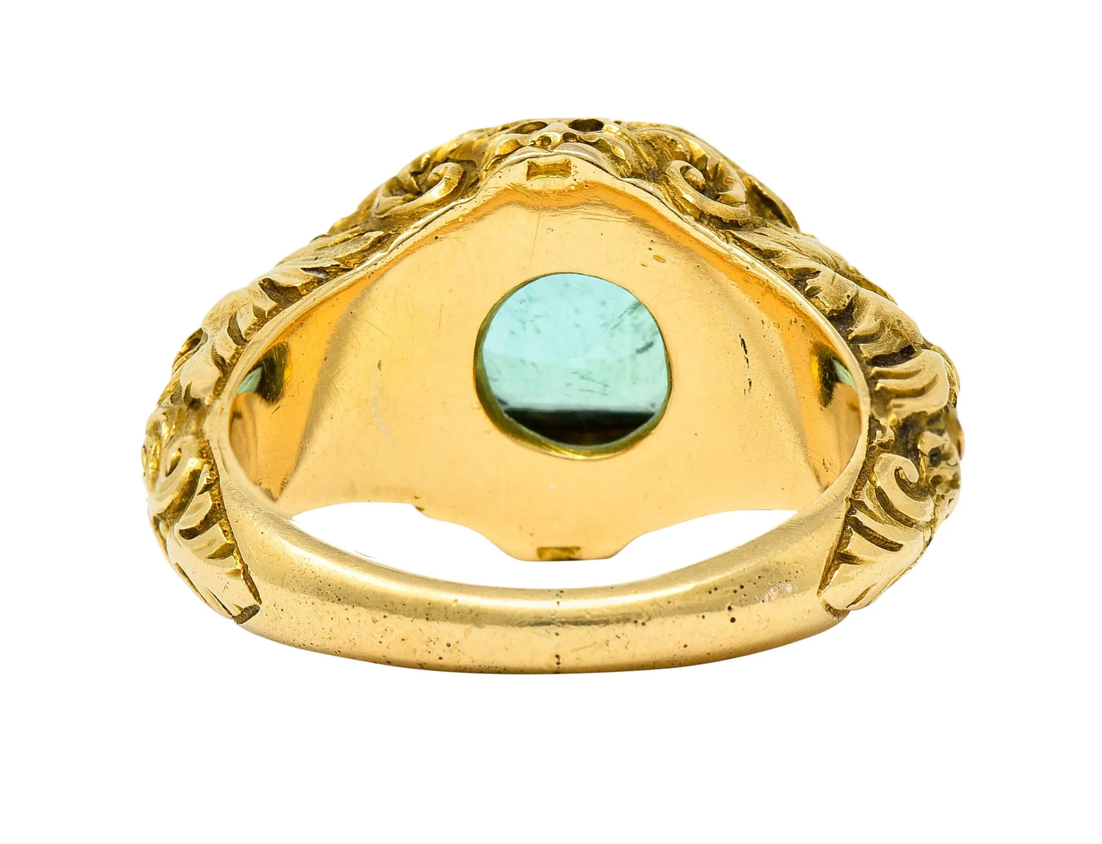 Art Nouveau Emerald 18 Karat Gold Green Man Unisex Men's Signet Ring