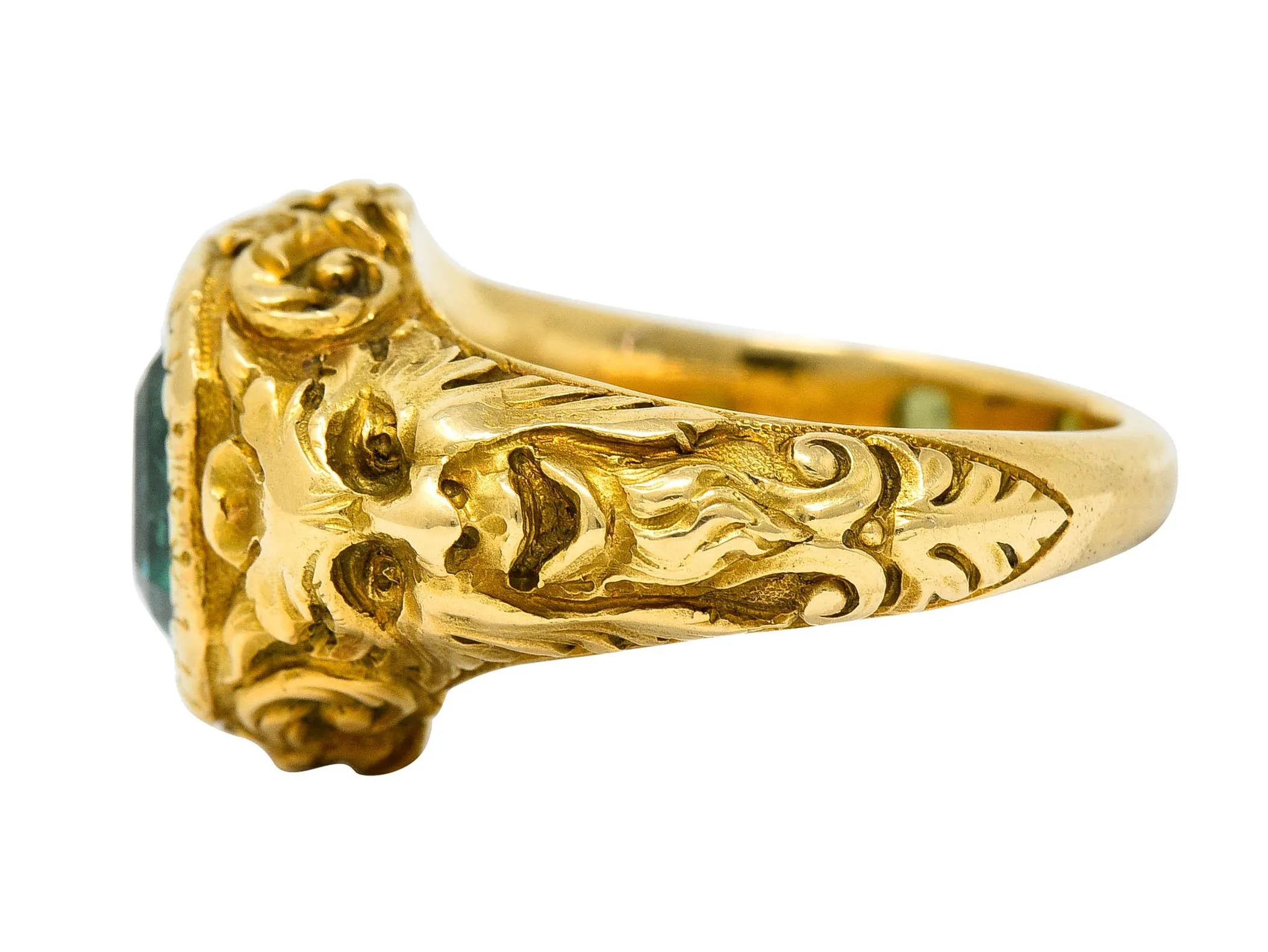 Art Nouveau Emerald 18 Karat Gold Green Man Unisex Men's Signet Ring