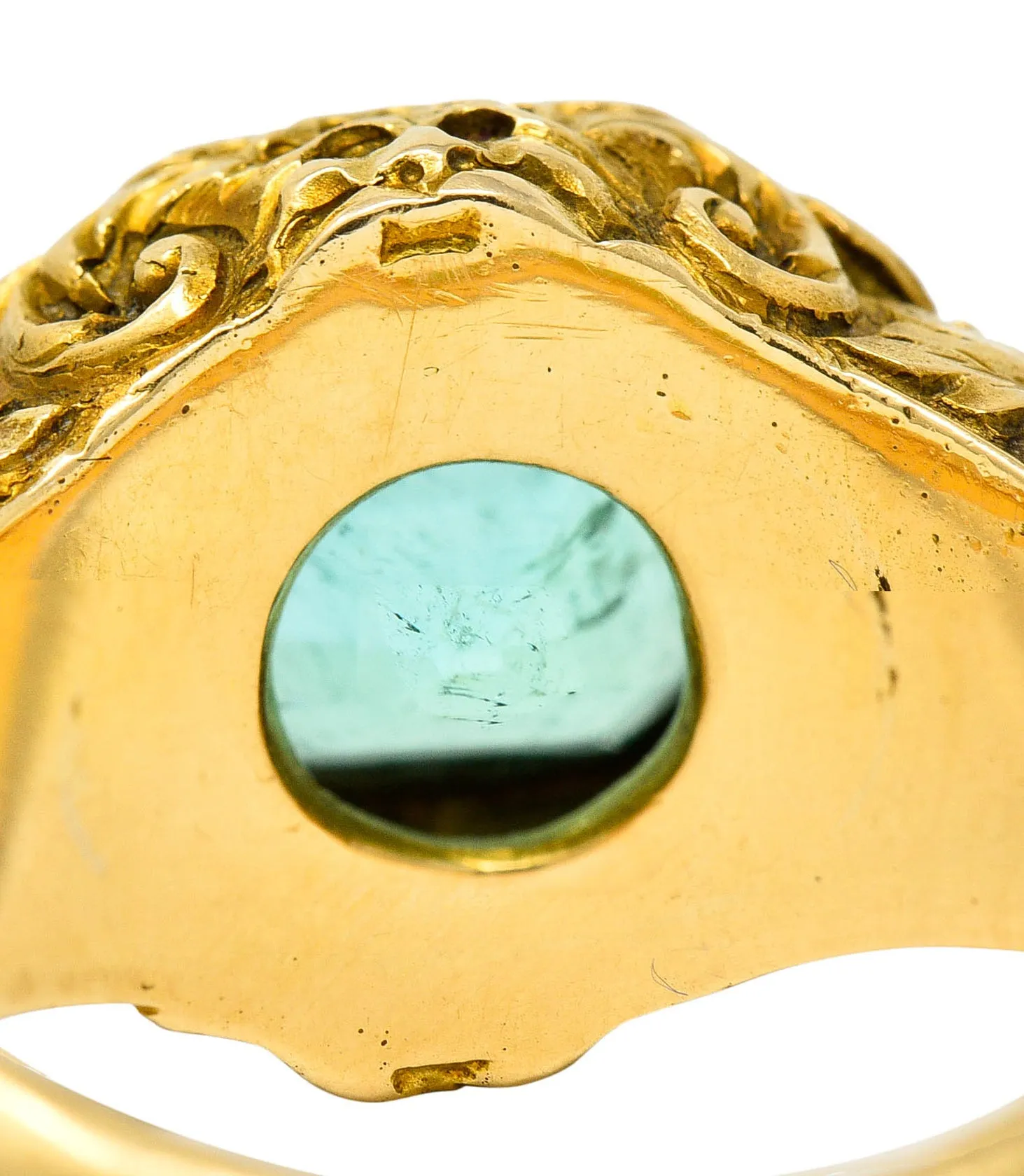 Art Nouveau Emerald 18 Karat Gold Green Man Unisex Men's Signet Ring