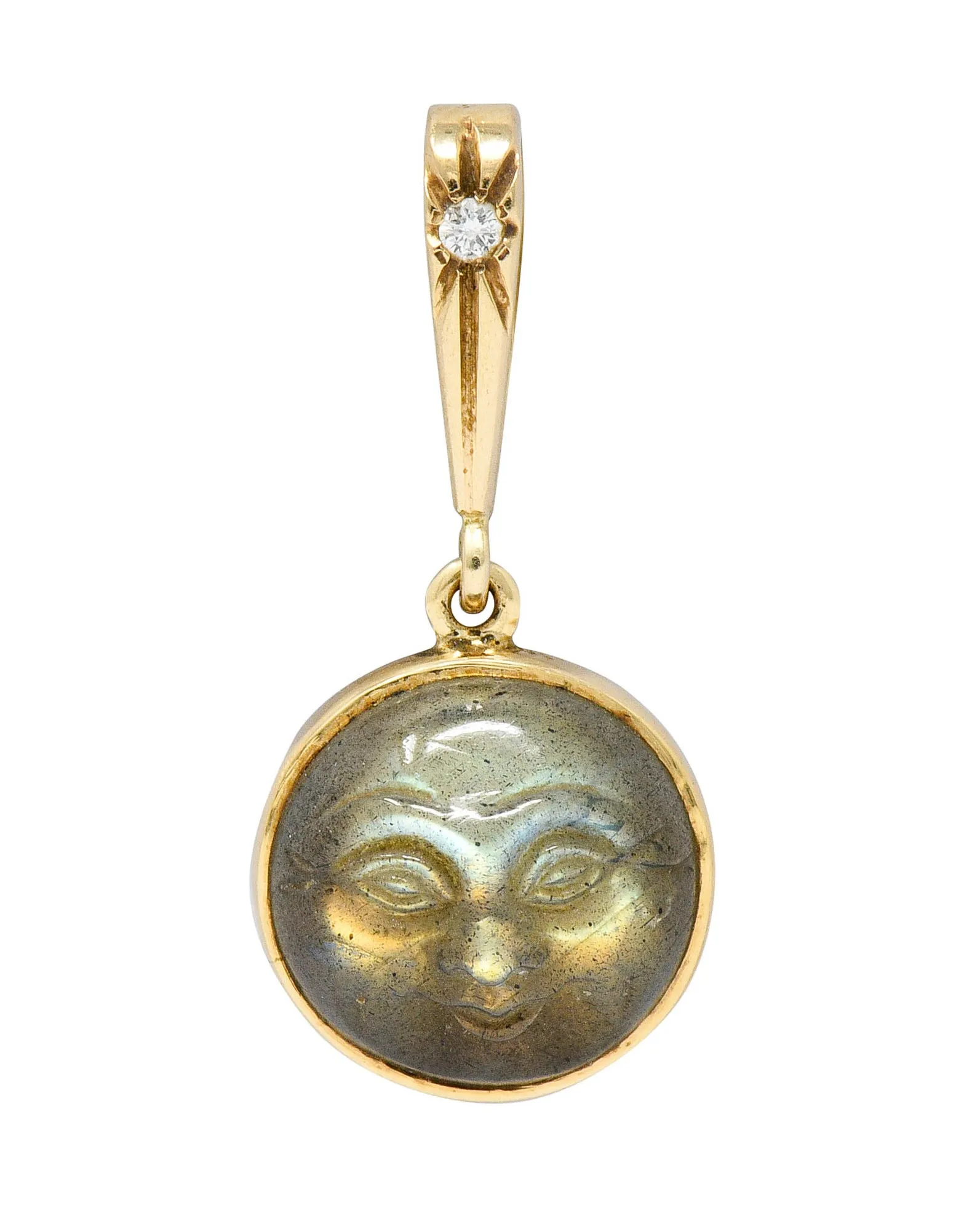 Art Nouveau Labradorite Diamond 14 Karat Gold Man-In-Moon Charm