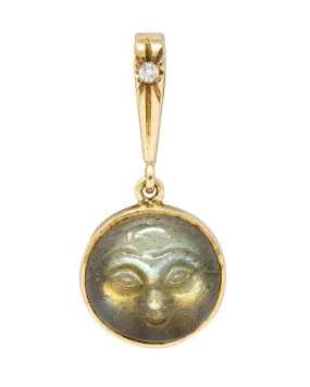 Art Nouveau Labradorite Diamond 14 Karat Gold Man-In-Moon Charm