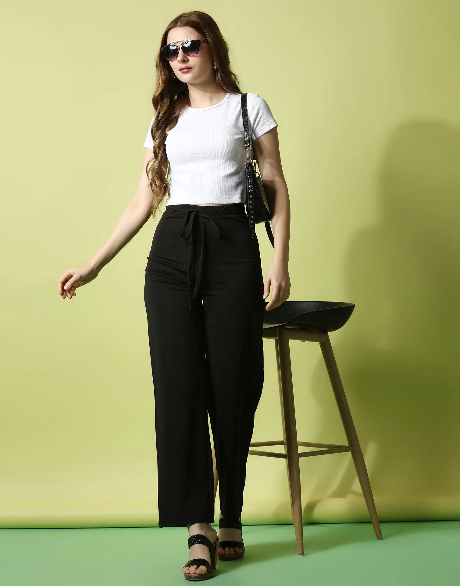 Black knotted Straight Fit Trouser