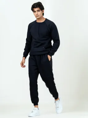 Black Round Neck Sweatshirt With Jogger Co-ord Set