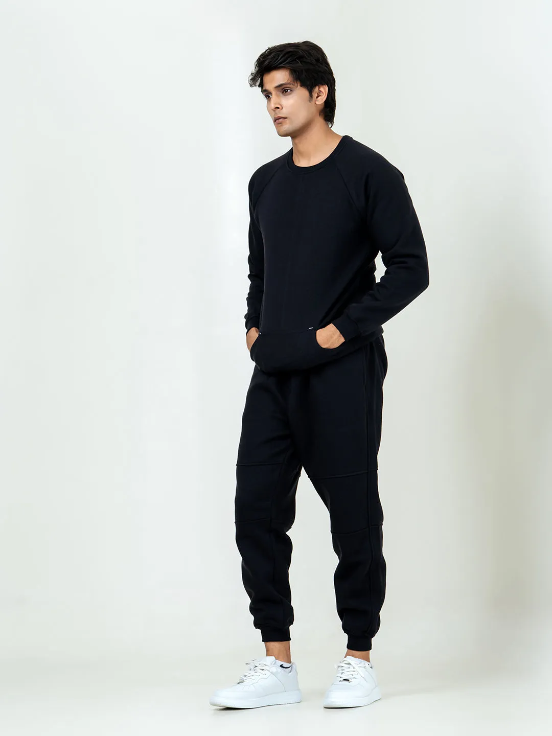 Black Round Neck Sweatshirt With Jogger Co-ord Set