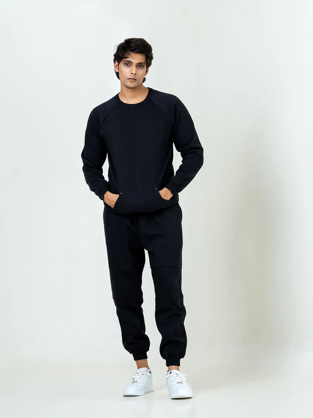 Black Round Neck Sweatshirt With Jogger Co-ord Set