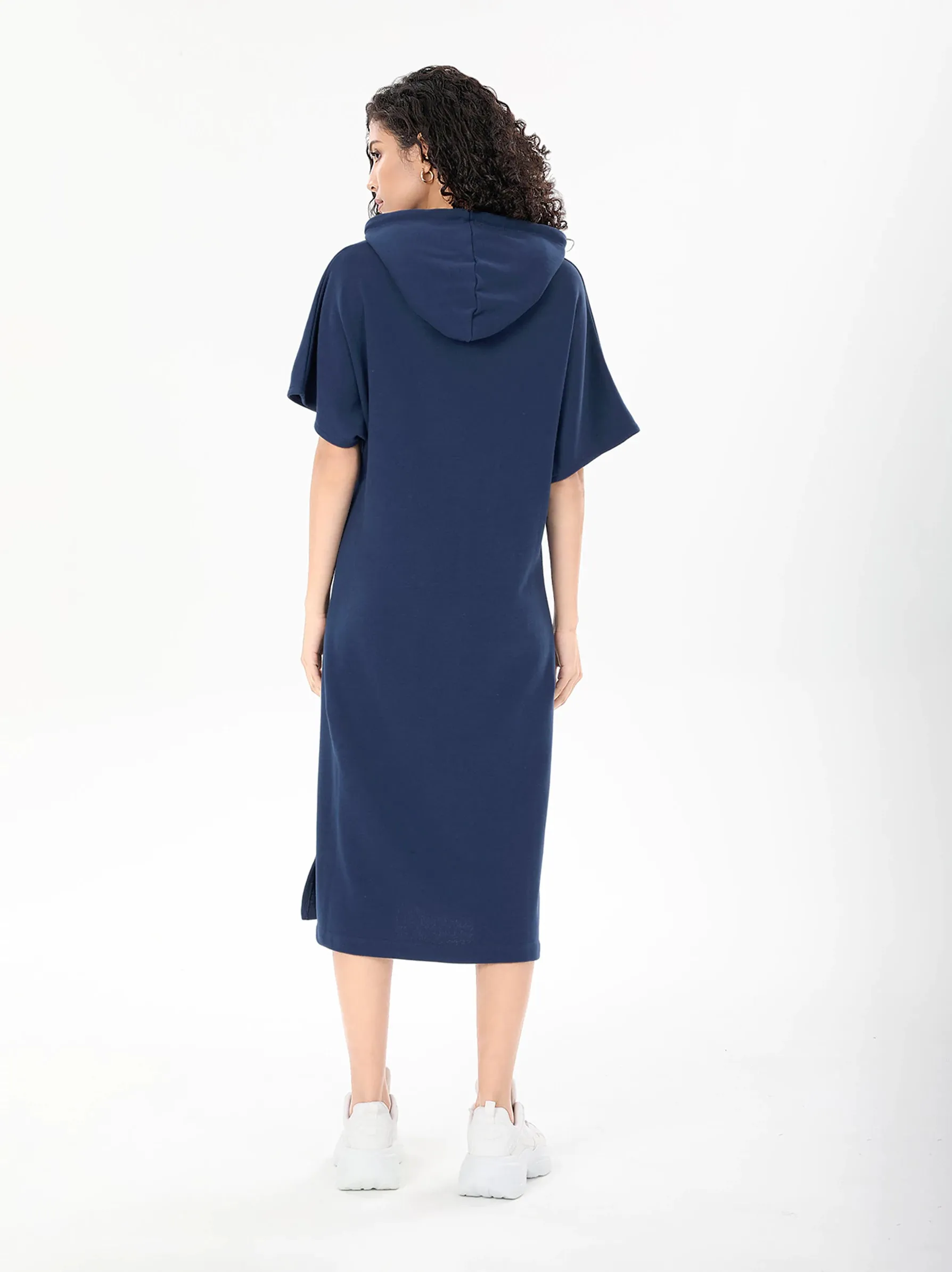 Blue Short Sleeve Midi Dress Hoodie