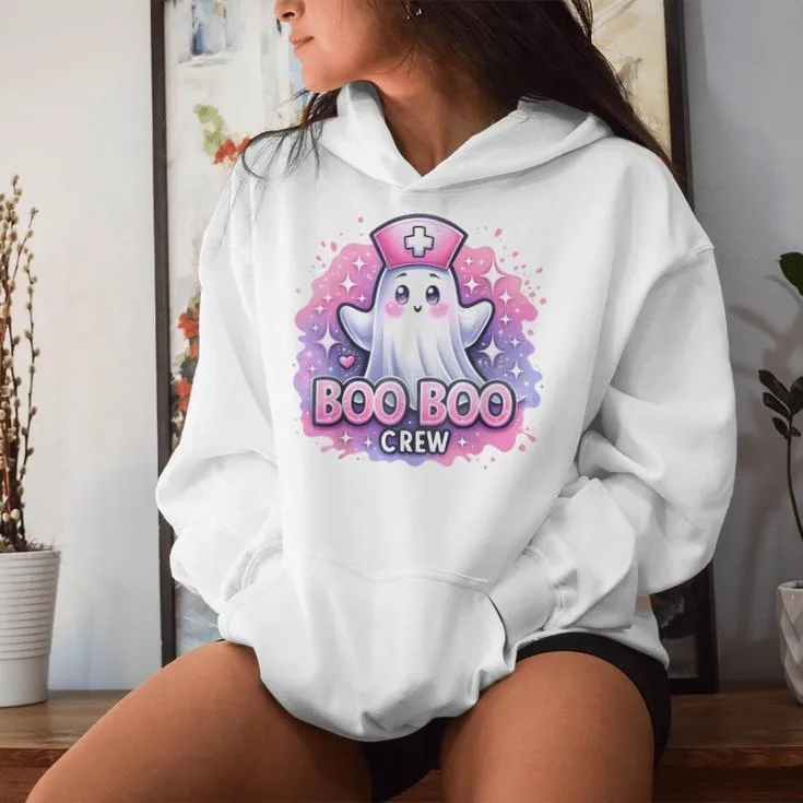 Boo Boo Crew Nurse Pink Ghost Halloween Costume For Women Women Hoodie