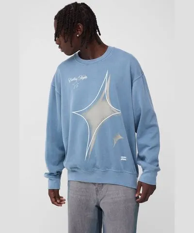 boohoo Mens Oversized Endless Nights Star Graphic Washed Sweatshirt