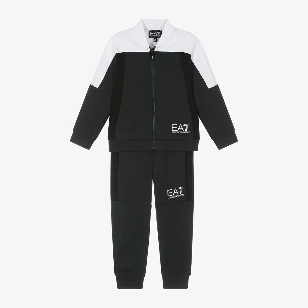 Boys Navy Blue & Black Cotton Tracksuit