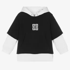 Boys White & Black Layered Hoodie