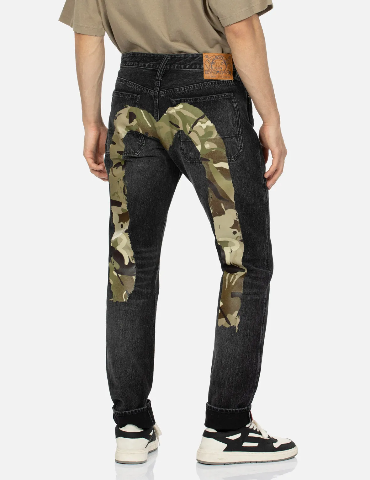 Camouflage Brushstroke Daicock Print Distressed Carrot Fit Jeans #2017