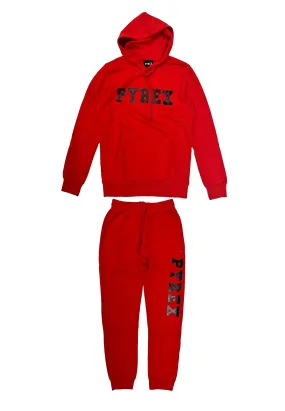 Completo tuta PYREX felpa cappuccio + pantalone basic rosso