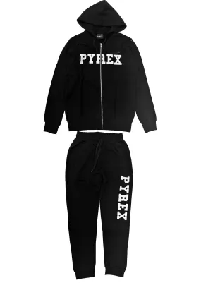 Completo tuta PYREX felpa chiusura zip cappuccio + pantalone basic nero