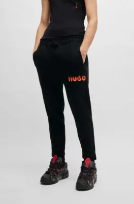 Cotton-terry tracksuit bottoms with puffed flame logo